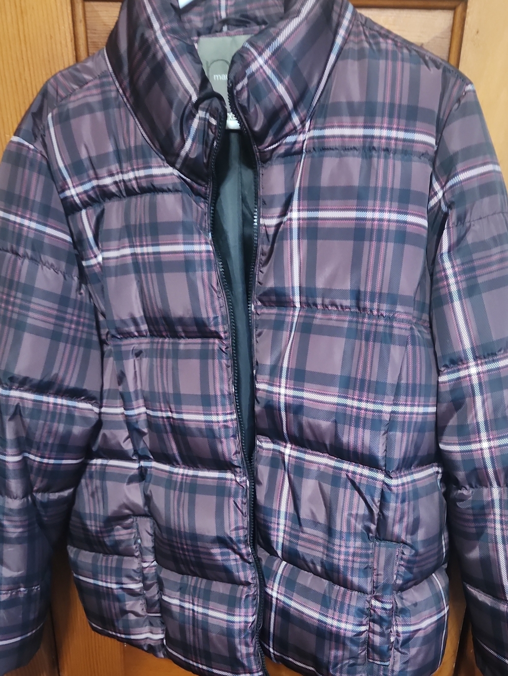 Maurices Maroon Plaid Puffer Jacket